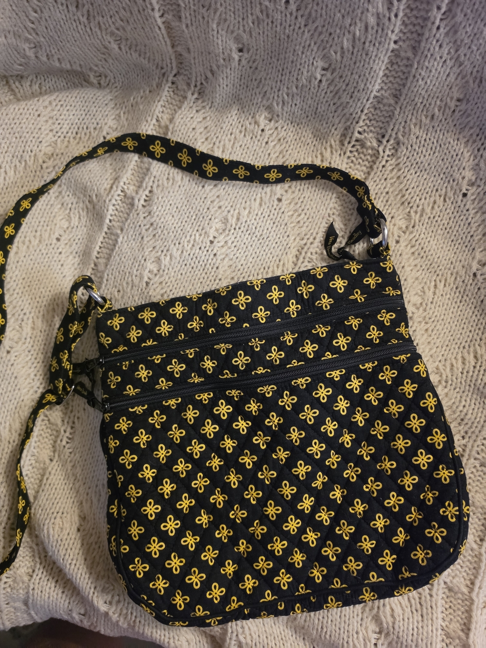 Vera Bradley Black Crossbody with Yellow Floral Motif